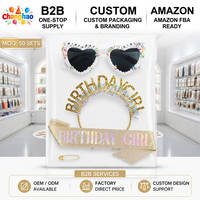 Ensemble de déguisement d'anniversaire pour fille : Écharpe, bandeau et lunettes de soleil style princesse avec perles pour fête d'anniversaire de filles