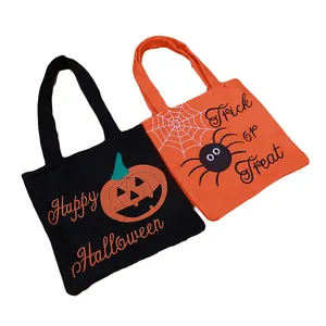 Trick or treat tote bag Halloween pumpkin spider tote bag Halloween goodie bag outdoor halloween home decor