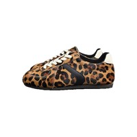 Chaussures d'entraînement d'automne en crin de cheval imprimé léopard pour femme 2026 – Nouveaux mocassins rétro légers décontractés en cuir véritable à bout rond et athlétiques