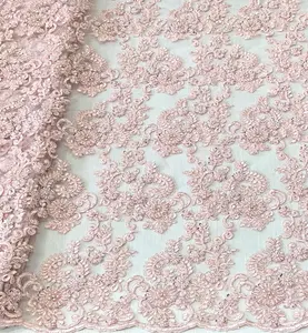 Tissu pour robe de soirée de luxe, lot de tissu de tulle brodé de strass et perles à la main, en dentelle, à vendre, nouvelle collection 2020