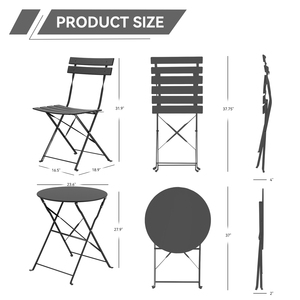 3-Piece Modern <b>Folding</b> Metal Outdoor <b>Dining</b> Set with Weather Resistant Finish Durable Frame & Space-Saving Design for Patio - Product Image 6