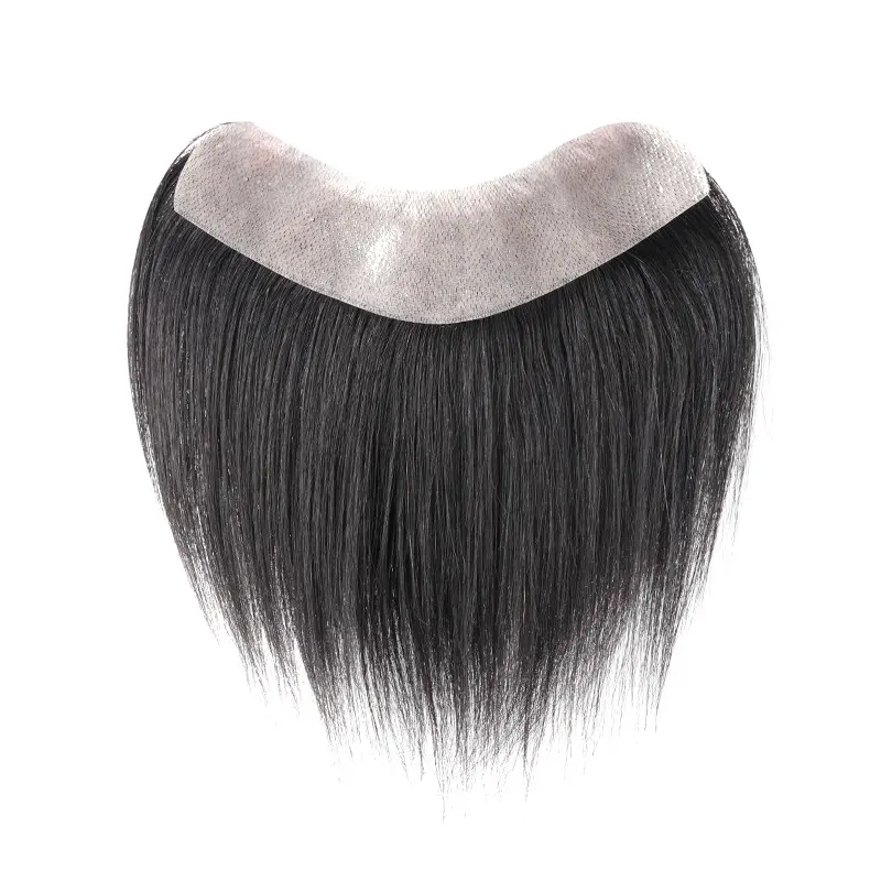 Skin PU Front Hairline Toupee Forehead Bangs Toupee Forehead Bangs Replacement Hair Natural Black Straight Human Hair Texture