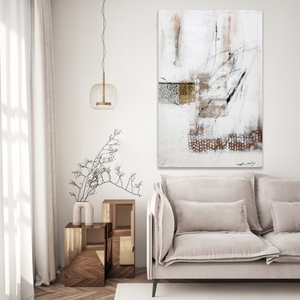 Dipinto Murale Astratto Fatto a Mano con Tecniche Miste, Texture Stratificate, Elementi Geometrici, Paesaggio e Natura Morta - Product Image 2