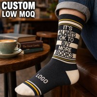 Chaussettes grises anthracite personnalisées avec logo et slogan livre pour hommes et femmes, idéales pour les amateurs de livres, vente en gros