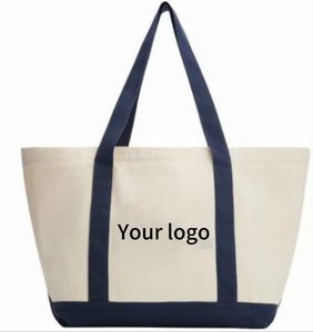 Sac de shopping en coton à grande capacité avec logo personnalisé, sac de plage en toile résistant avec poche intérieure - Product Image 1