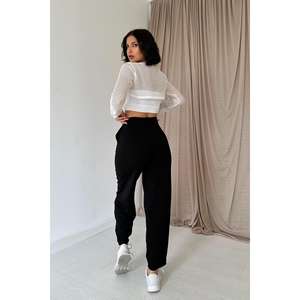 Pantalon noir pour femme en gros avec taille élastique respirante, disponible en grandes tailles XL 3XL, couleur délavée - Product Image 1