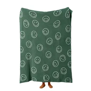 MU โพลีเอสเตอร์โยนผ้าห่มเตียงโพลีเอสเตอร์โยนผ้าห่มส่วนบุคคลFuzzy Soft Warm Smileyถักโยนผ้าห่มโซฟา
