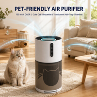 Purificateur d'air pour poils d'animaux avec chambre de collecte des poils visible, 4 vitesses de ventilation, minuterie, lumière d'ambiance et contrôle des odeurs