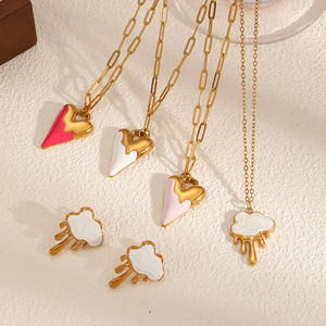 Conjunto de collar de acero inoxidable con forma de corazón para mujer, regalo de joyería, cadena larga, colgante, pendientes, accesorios de moda - Product Image 1