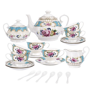 Juego <span class=keywords><strong>de</strong></span> <span class=keywords><strong>Café</strong></span> y Té <span class=keywords><strong>de</strong></span> Porcelana <span class=keywords><strong>de</strong></span> Alta Calidad, Ecológico, Estilo Vintage, Diseño Etíope y Turco, Marca Hausweet, 21 Piezas - Product Image 1