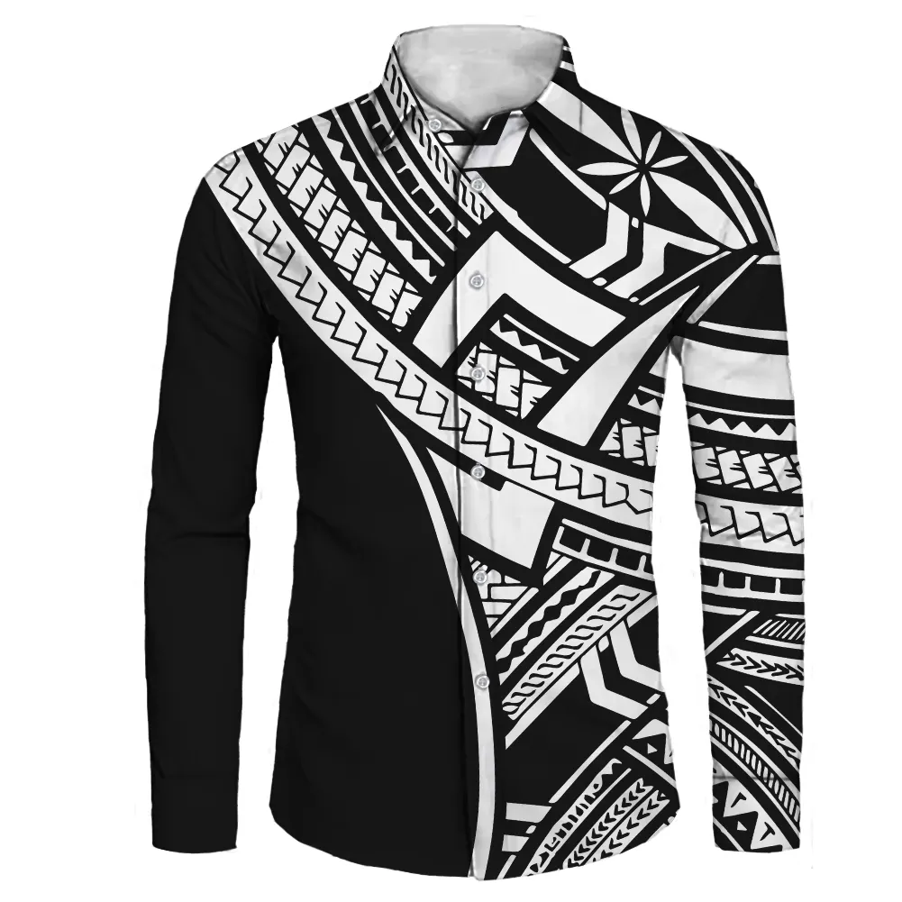 Camisas de vestir de manga larga para hombres, camisas formales de negocios, con estampado polinesiano, Tribal, tatuaje, 6XL, sublimación