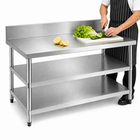 Table de travail professionnelle en acier inoxydable 304 201 pour cuisine d'hôtel, avec crédence intégrée