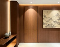 Porte intérieure battante moderne en MDF stratifié PVC, insonorisée, sans peinture, gaufrée, pour chambre d'hôtel, avec panneau mural assorti