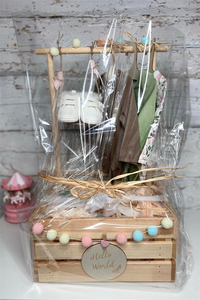 Cadeau de révélation de sexe Boîte à panier en bois polyvalente Montessori Activity Cent Baby Closet Hello <span class=keywords><strong>World</strong></span> Baby Shower Crate - Product Image 5