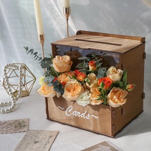 Wooden <b>Wedding</b> <b>Card</b> Organizer With Flower Trough Solid Wood Display <b>Box</b> For <b>Wedding</b> Guestbook And Postcards - Product Image 1