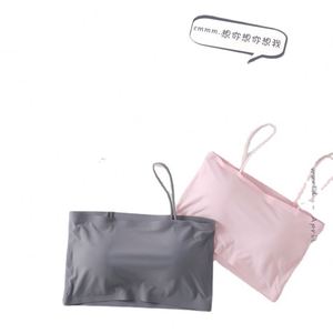 Camisola de tubo de seda helada para mujer, con espalda hermosa, para usar como prenda exterior, con almohadillas cómodas para el pecho, tipo chaleco, con efecto push-up y transpirable - Product Image 4