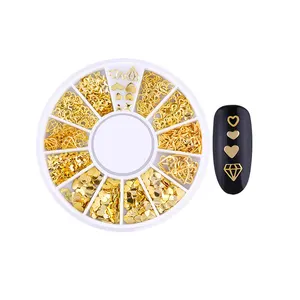 Thiết Kế Sang Trọng Mùa Hè Vàng Mỏng Slice DIY Đá Quý Tinh Thể Dán 3D Kim Loại Quyến Rũ Rhinestone Cho Nail Art Trang Trí