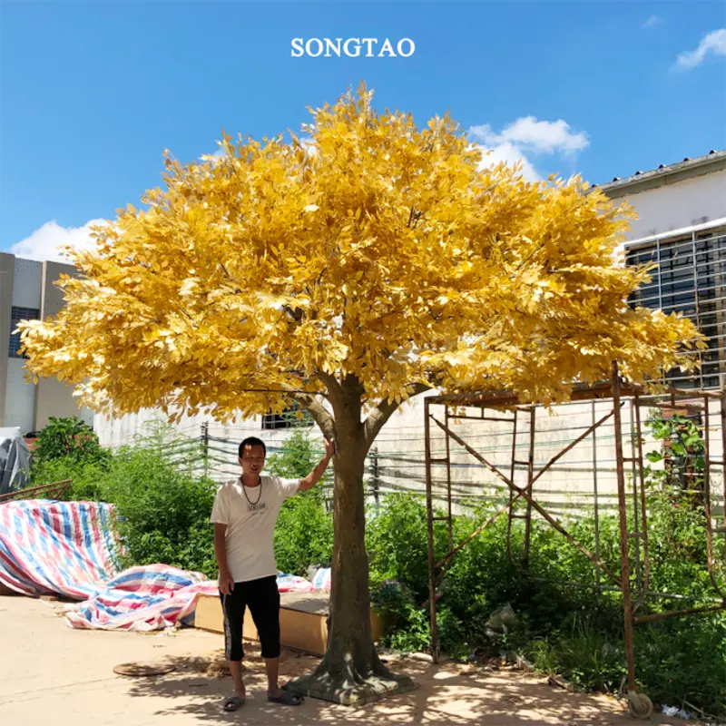 15ft 고도 옥외 가짜 인공적인 금잎 Ficus 나무 섬유유리 주문을 받아서 만들어진 인공적인 큰 나무 식물과 나무 올 시즌
