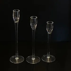 Vente en gros Ensemble de 3 bougeoirs votifs en verre transparent à longue tige pour la décoration de fête à la maison