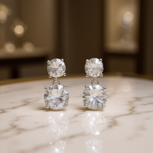 Pendientes de Cristal con Baño de Oro Blanco E3055, Engaste de Garra, Joyería Clásica para Bodas de Mujer - Product Image 2