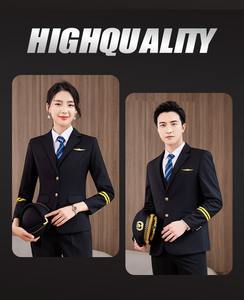 Vêtements de pilote élégants <span class=keywords><strong>pour</strong></span> hommes et femmes, uniforme long <span class=keywords><strong>pour</strong></span> les compagnies aériennes, en polyester et viscose, vente en gros - Product Image 4