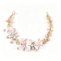Serre-tête de mariée vintage baroque en feuille d'or avec fleurs, diadème élégant en perles d'eau douce pour mariage et soirée
