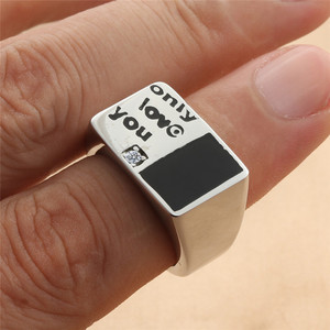 yunnique Men's <b>Titanium</b> Steel <b>Ring</b> With Cubic Zirconia Letter Design Retro Geometric Style Gift Jewelry - Product Image 3