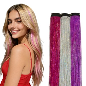 Cheveux longs et lisses de 20 pouces, paillettes brillantes, mèches de cheveux pour fête, résistantes à la chaleur, arc-en-ciel, cheveux colorés pour filles - Product Image 1