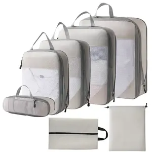 Wholesale Custom 7 Set Compression Packing Cubes Lightweight Expandable Travel Clothes Packing Organizer Bag Set With Socks Bag