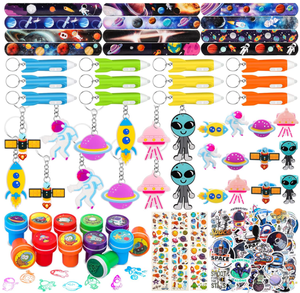 Bracelets de fête d'anniversaire sur le thème de l'espace, bracelets à claquer, anneaux d'astronaute, porte-clés lumineux, tampons, autocollants de <span class=keywords><strong>tatouage</strong></span>, jouets, cadeaux, fournitures - Product Image 1