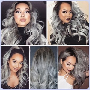 Tóc Nối Thật Kiểu Brazil Lớp 12A Bán Chạy <span class=keywords><strong>1b</strong></span> Tóc Gợn Sóng Màu Ombre Xám Bó Tóc Với 4X4 Ren Trải Chân - Product Image 4