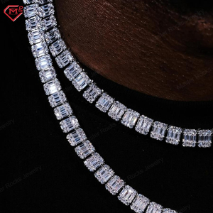 Master Rocks 8mm Plata de Ley 925 Iced Out Square Baguette Tennis Chain Vvs Moissanite Tennis Chain - Product Image 1