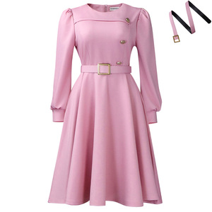 Robe midi cintrée évasée pour femme - Détail boutons dorés, manches longues, robe de soirée africaine élégante pour femme - Product Image 6