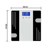 Báscula de Grasa Corporal Rectangular de Vidrio Templado con Capacidad de Carga Máxima de 180 kg, Pantalla LCD Retroiluminada en Azul, Funciona con Batería, para Medir el Contenido de Agua y Grasa Corporal en el Hogar
