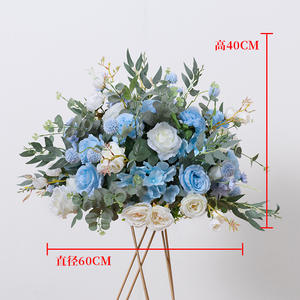 FB002 Venta al por Mayor de Fábrica, Bola de Tela con Flores Azules y Hojas Verdes, Centros de Mesa para Decoración de Bodas - Product Image 5