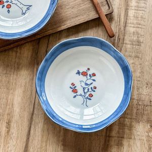 Japanese Ruffled Shallow Bowl, Hand Painted Under-glaze Color <b>Ceramic</b> <b>Plate</b> for Fruit & Food - Product Image 2