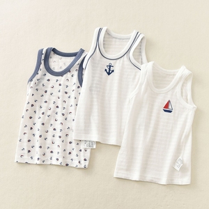 Confezione da 3 <span class=keywords><strong>Canottiere</strong></span> in Cotone per Bambini con Stampa Ancora e Barca a Vela, <span class=keywords><strong>Canottiere</strong></span> Casual Senza Maniche per Ragazzi, Gilet per Neonati - Product Image 1