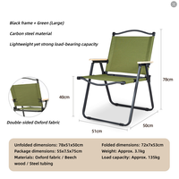 Chaise de camping pliante d'extérieur en acier carbone, tissu Oxford double couche, accoudoirs en hêtre, légère (3,1 kg), charge maximale 135 kg, couleur kaki Kermit