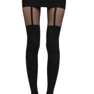 Sexy Faux <b>Suspender</b> Pantyhose Black Semi Sheer Thin Cotton Women's <b>Tights</b> High Thigh Solid Color - Product Image 2