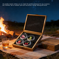 Kit de fumoir à whisky et cocktails en bois de luxe, ensemble de copeaux de bois, saveurs de bois naturelles uniques avec 4 saveurs différentes, cuillère et brosse