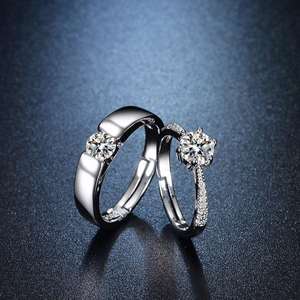 Luxury Silver Plated Diamond <b>Adjustable</b> <b>Ring</b> Men's Women's Customized Wedding Promise Wholesale Personalized Engaved Custom - Product Image 2