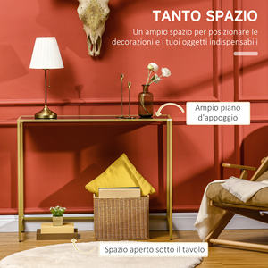 HOMCOM Mesa de Consola para Entrada en Acero y Vidrio Templado, 100x35,5x80cm, Blanco y Dorado - Product Image 4