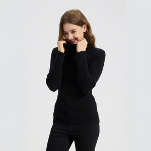 Suéter de Cuello Alto para Mujer, Tejido de Punto Acanalado, 100% Cachemira, Color Negro Sólido, Sin Mangas, Estilo Casual de Invierno, con Logotipo Frontal, Estilo Minimalista - Product Image 2