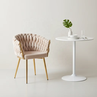 Chaise de salle à manger moderne en velours doré rembourrée avec pieds en métal pour la maison, le bureau, la salle à manger, l'appartement