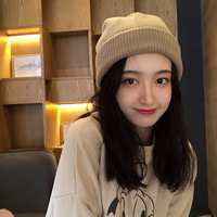 Nouveau bonnet en tricot style coréen pour femme, automne-hiver, épais, à revers côtelé, chaud, tendance, polyvalent, mode, couleur unie, chapeau d'hiver