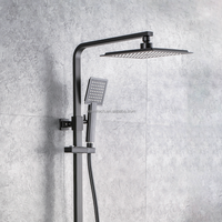 Système de douche apparent gris anthracite avec mitigeur simple en laiton, valve céramique Wanshai, pommeau de douche carré effet pluie, douchette à main, bec de baignoire et fonction massage