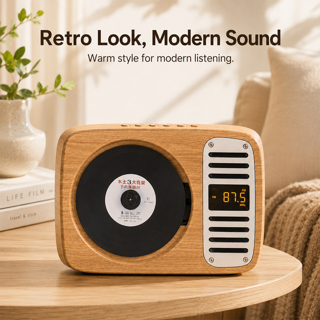 Portable  CD Player with Built in Battery and Retro Wood Finish