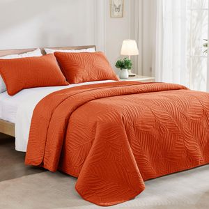 Burnt <strong>Orange</strong> Soft Lightweight Microfiber <strong>Bedspreads</strong> Coverlets Bed Cover Quilt Bedding Set with Leaf Pattern for All Seasons - Product Image 2