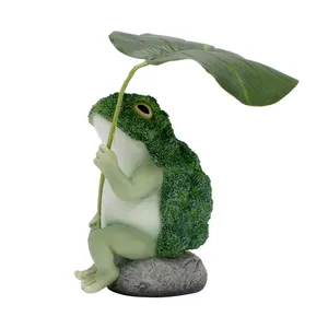 Estatua de rana animal divertida para decoración de jardín interior y exterior figura de ranas de brócoli de resina creativa 3D