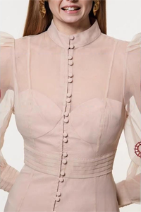 <span class=keywords><strong>2025f</strong></span>/W Xu Hướng Hàng Đầu Của Phụ Nữ Sang Trọng Thiết Kế Cổ Điển Thêu Lưới Hollow Hoa Cao Cổ Áo Bong Bóng Dài Tay Áo A-Line Chiều Dài Ăn Mặc - Product Image 5